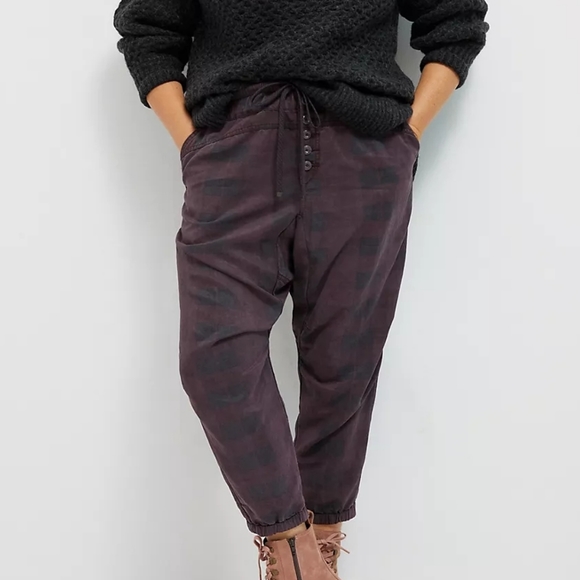 Anthropologie | 'Jacquie' Button-Fly Joggers in brown and black motif | … - Picture 5 of 12